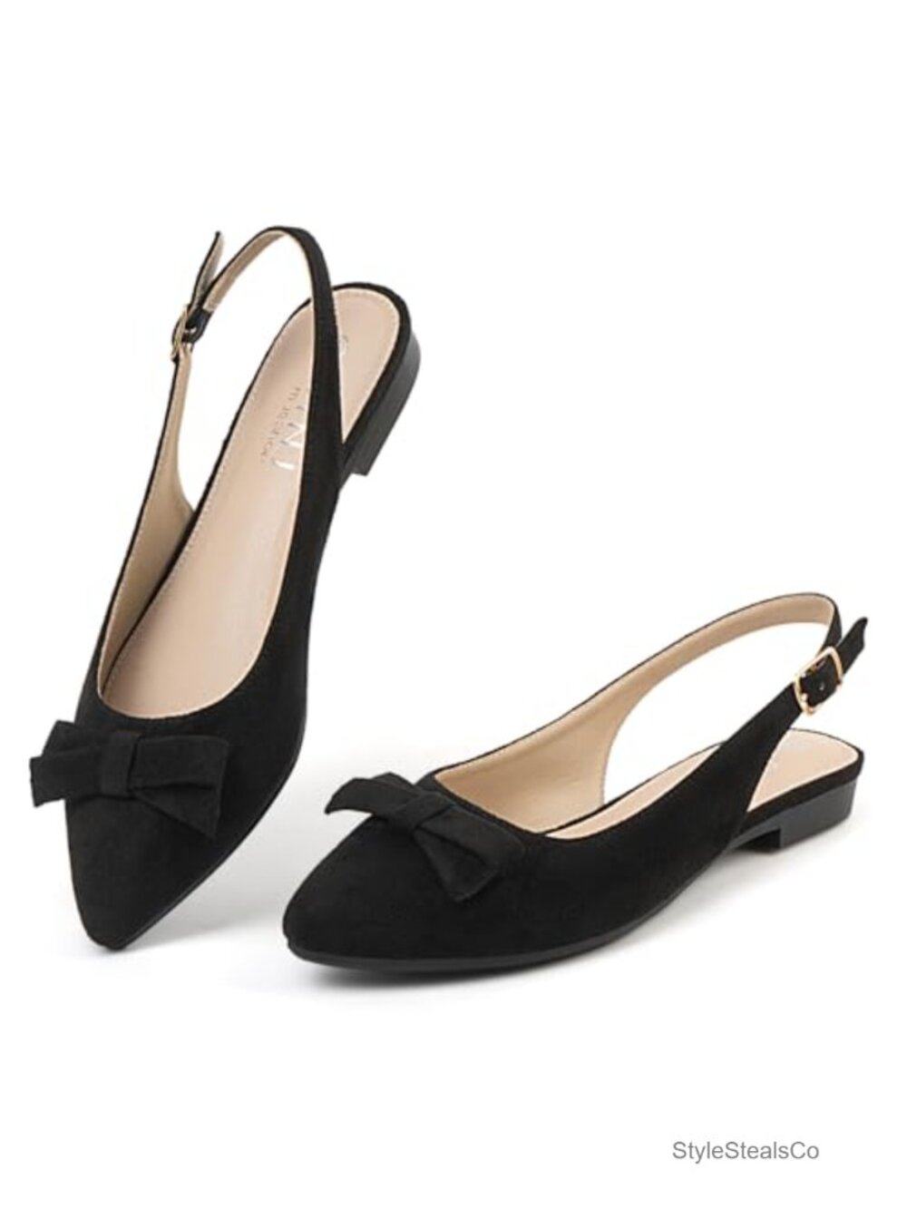 MUSSHOE Women's Slingback Bow Flats Pointed Toe Comfort Dressy Casual Work Shoes